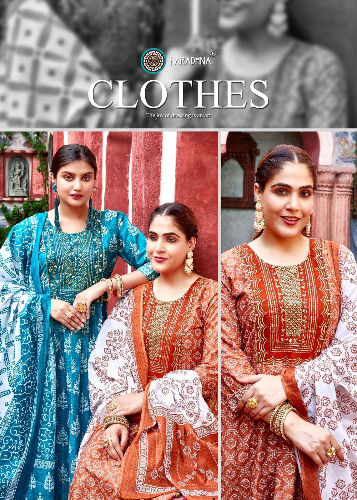 VINTAGE VOL 1 COTTON FOIL PRINT FANCY EMBROIDERY WORK KURTI WITH PANT DUPATTA BY ARADHNA BRAND POSTER2